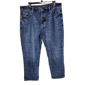 Old Navy Womens Cropped Jeans Size 14 High Rise Button Fly Slouchy Straight Blue